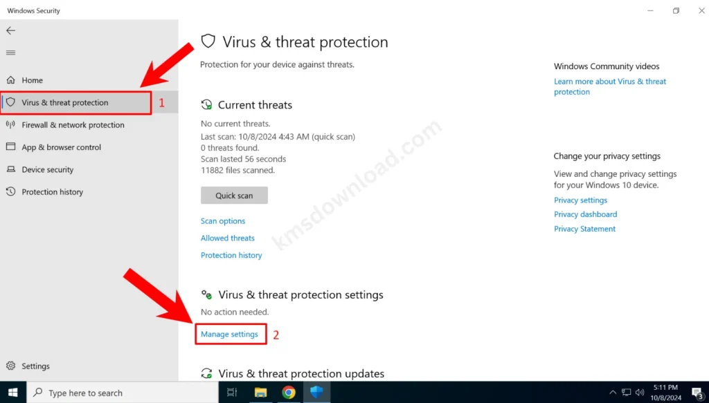 Access Virus & threat protection