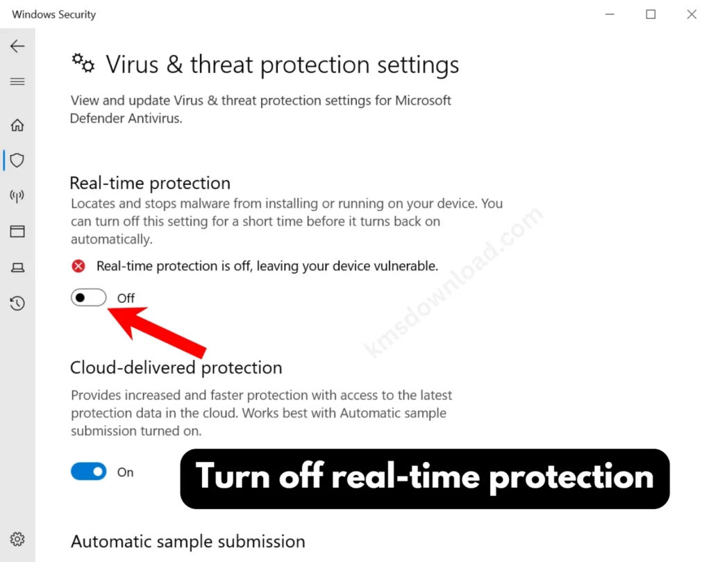 Turn off Windows real time protection